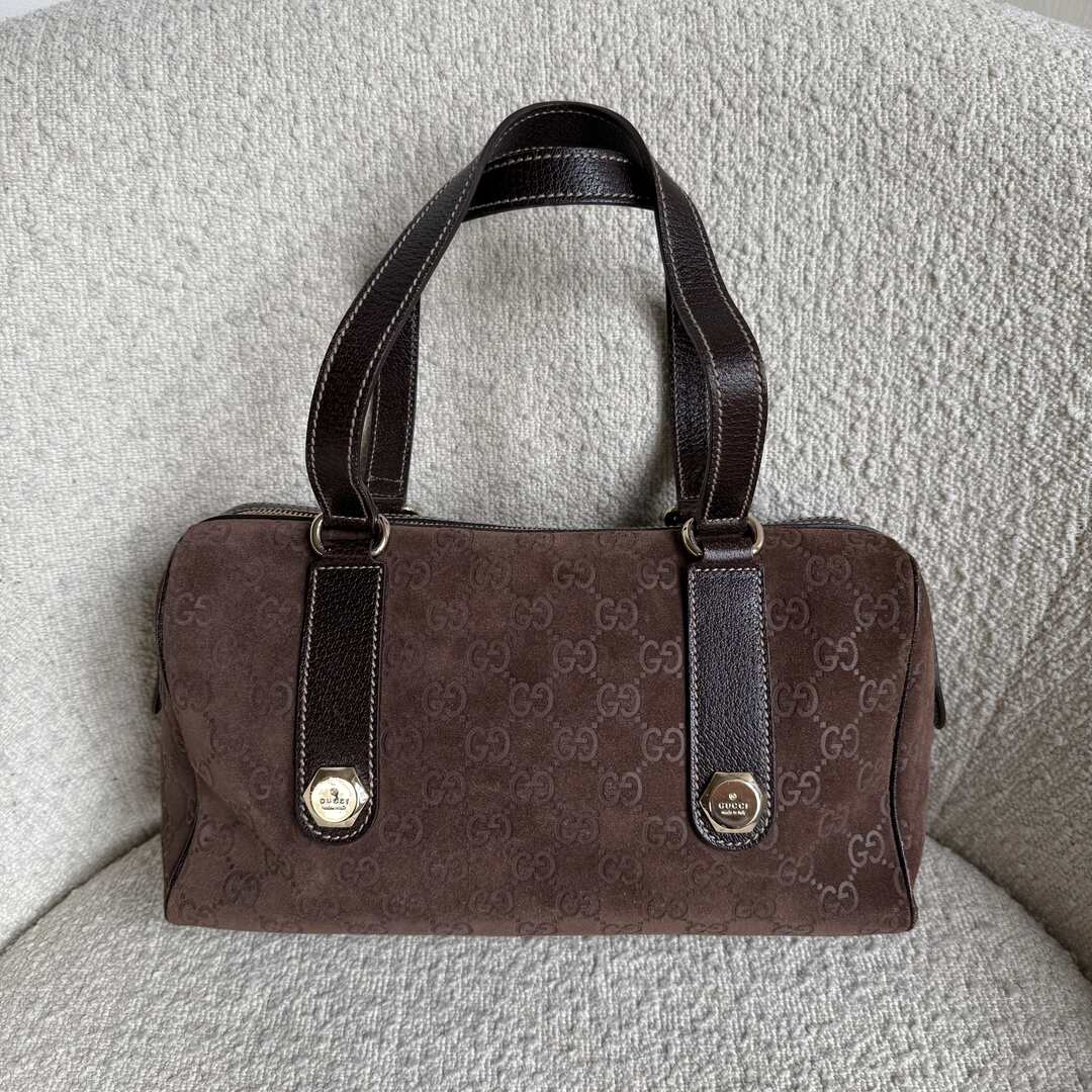 Rare Gucci GG Suede Charmy Boston Brown Shoulder Bag