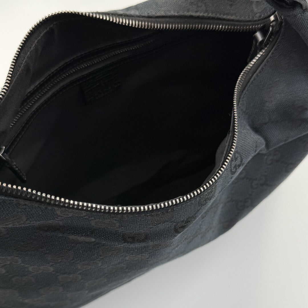 Gucci GG Canvas Horsebit Hobo Black Shoulder Bag
