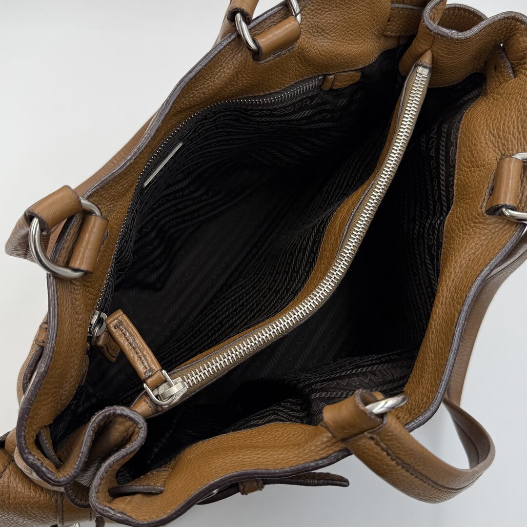 Prada Vitello Daino Leather Brown Tote Bag