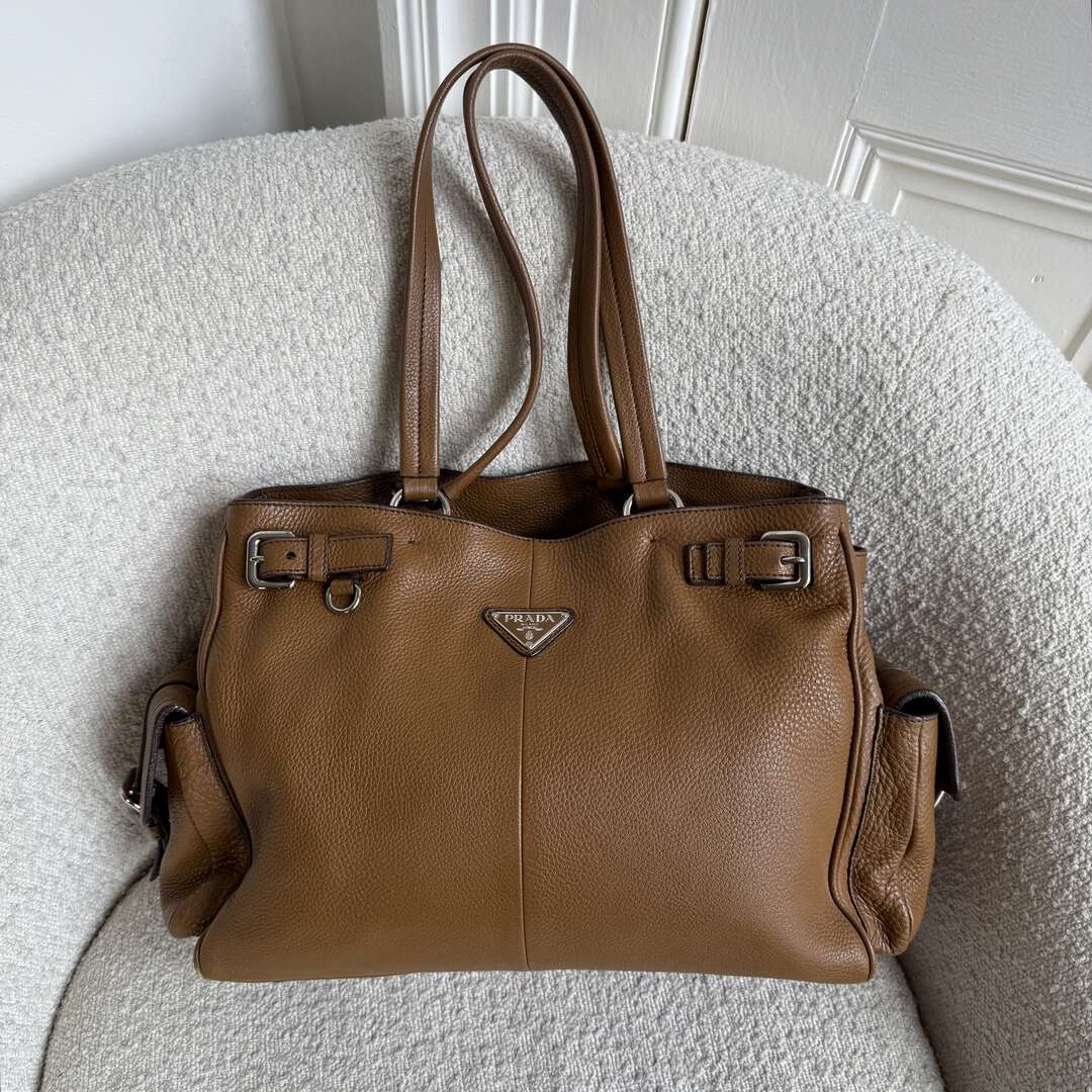 Prada Vitello Daino Leather Brown Tote Bag