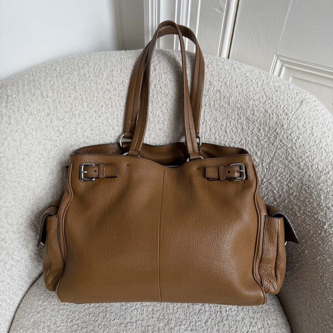 Prada Vitello Daino Leather Brown Tote Bag