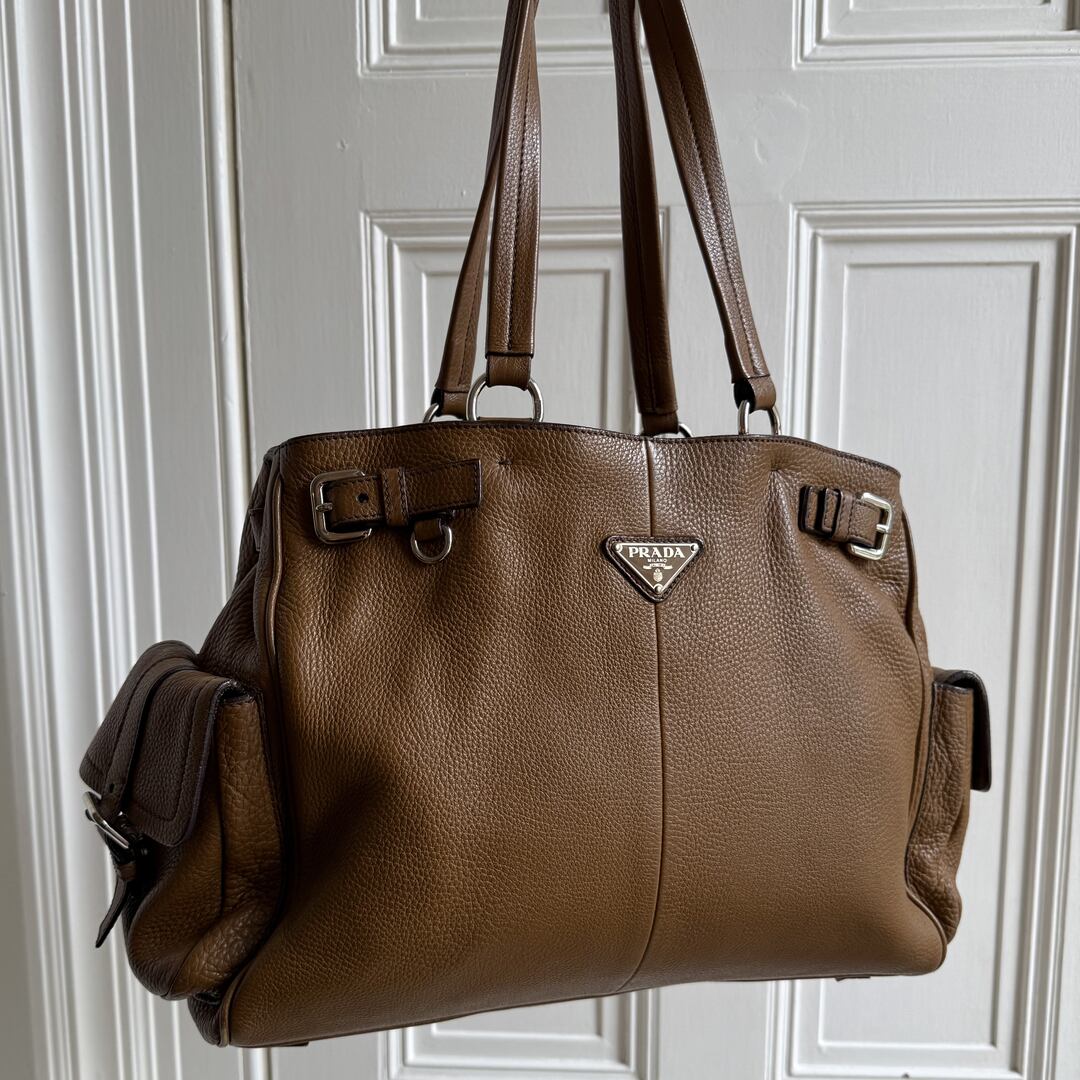 Prada Vitello Daino Leather Brown Tote Bag