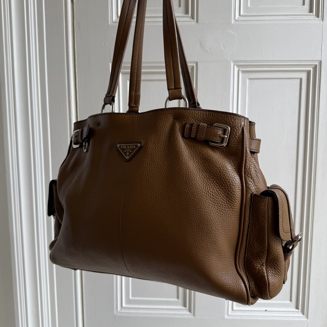 Prada Vitello Daino Leather Brown Tote Bag