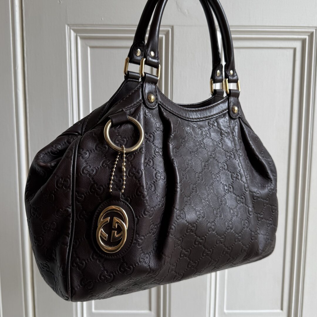 Gucci Guccissima Sukey Leather Brown Tote Bag