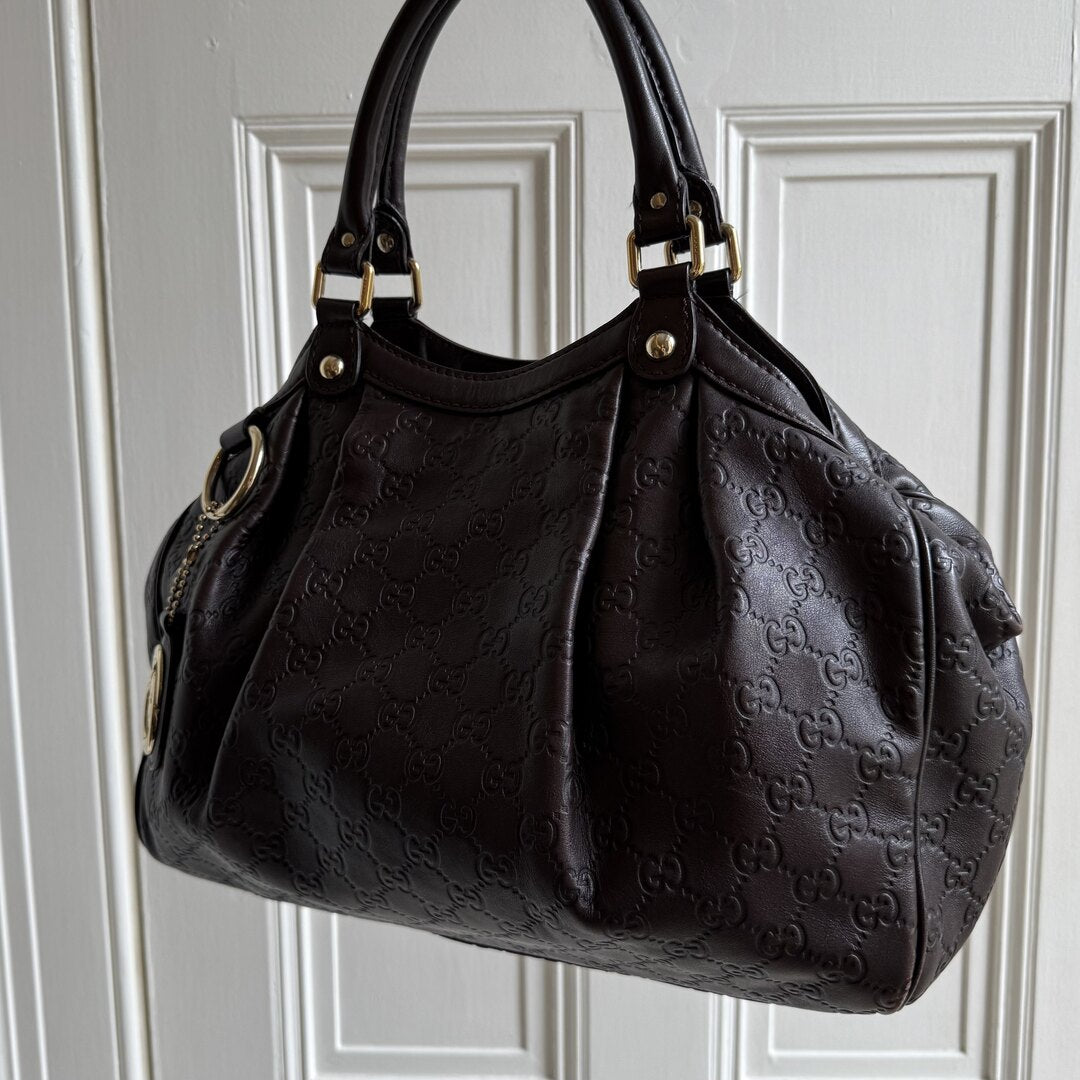 Gucci Guccissima Sukey Leather Brown Tote Bag