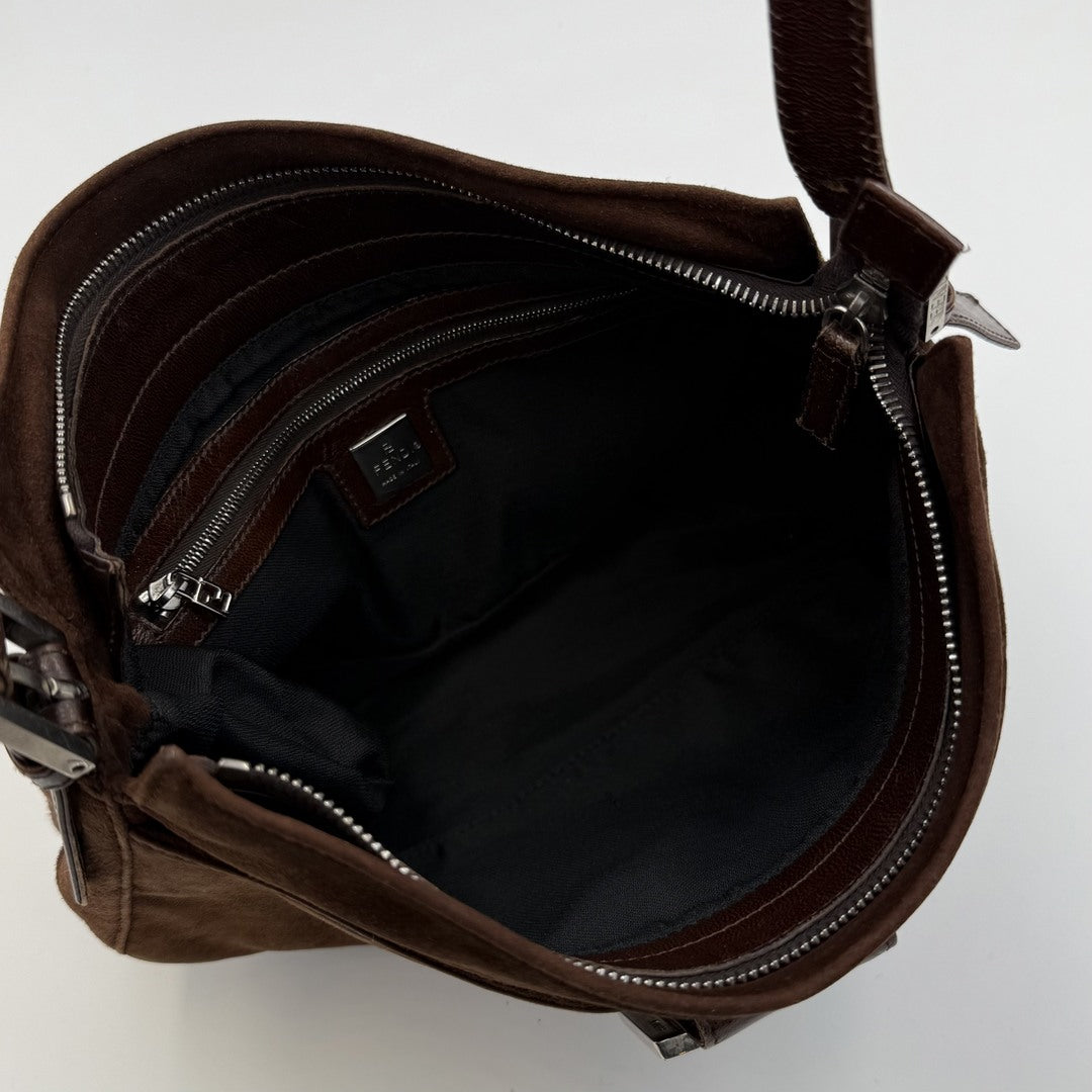 Fendi Mamma Baguette Suede Brown Shoulder Bag