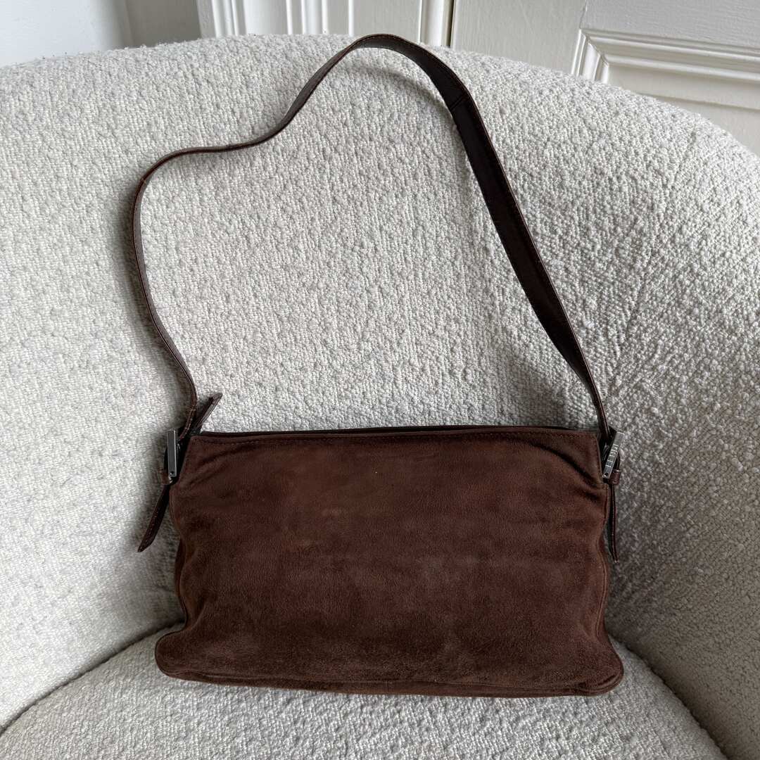 Fendi Mamma Baguette Suede Brown Shoulder Bag