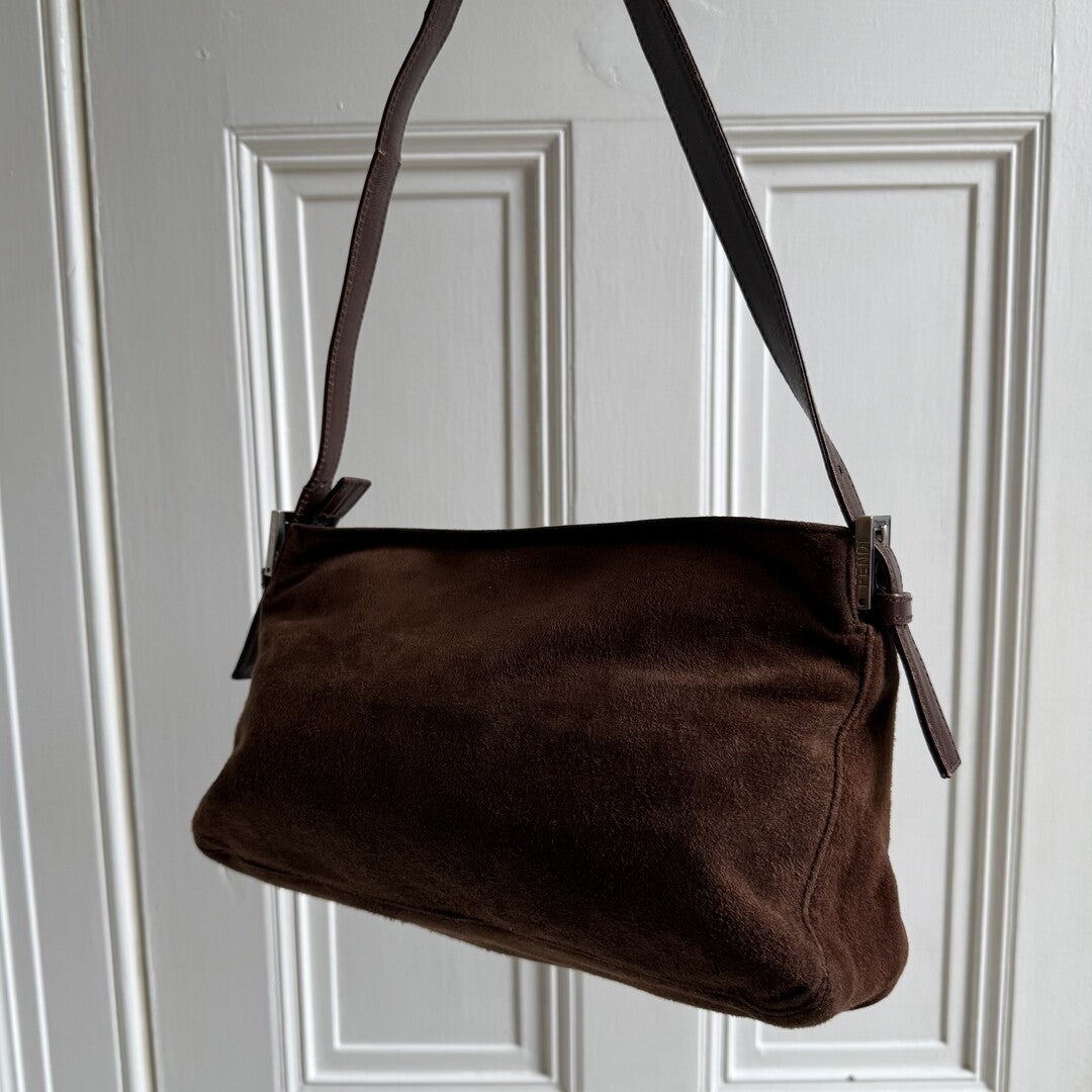 Fendi Mamma Baguette Suede Brown Shoulder Bag