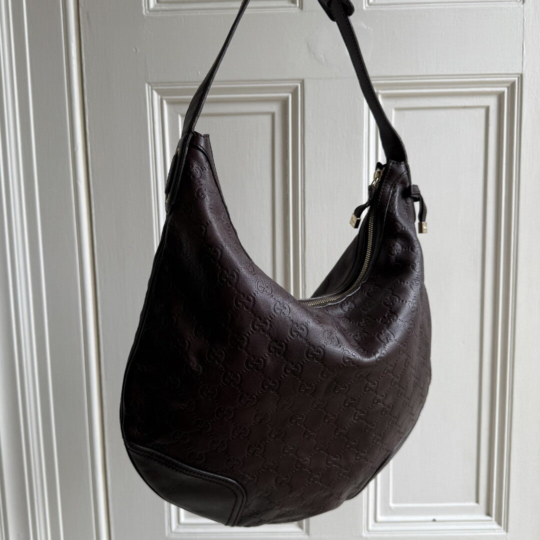 Gucci Guccissima Hobo Brown Leather Shoulder Bag