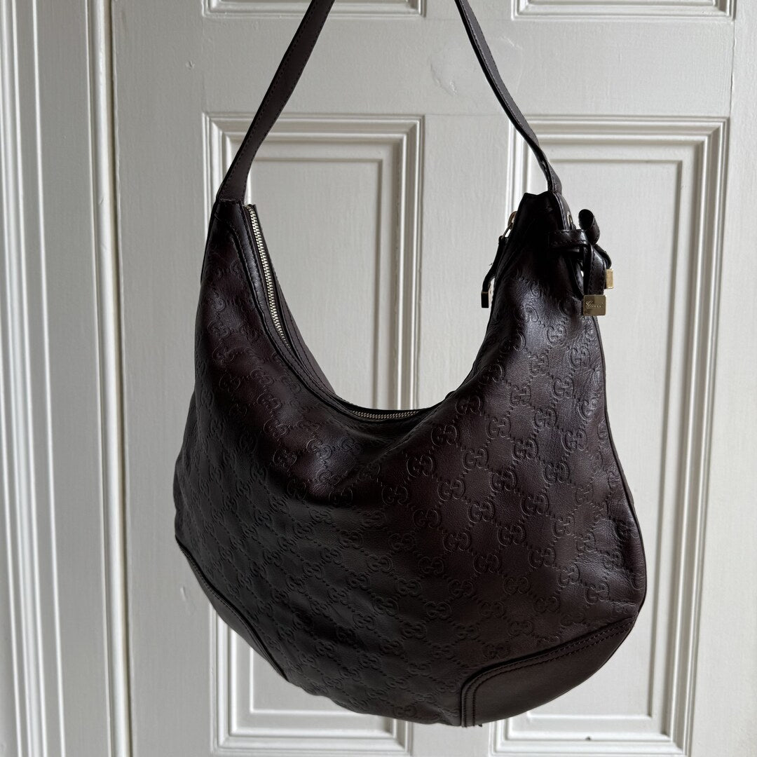 Gucci Guccissima Hobo Brown Leather Shoulder Bag