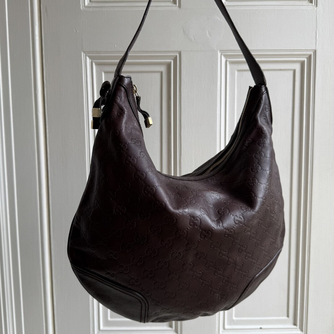 Gucci Guccissima Hobo Brown Leather Shoulder Bag