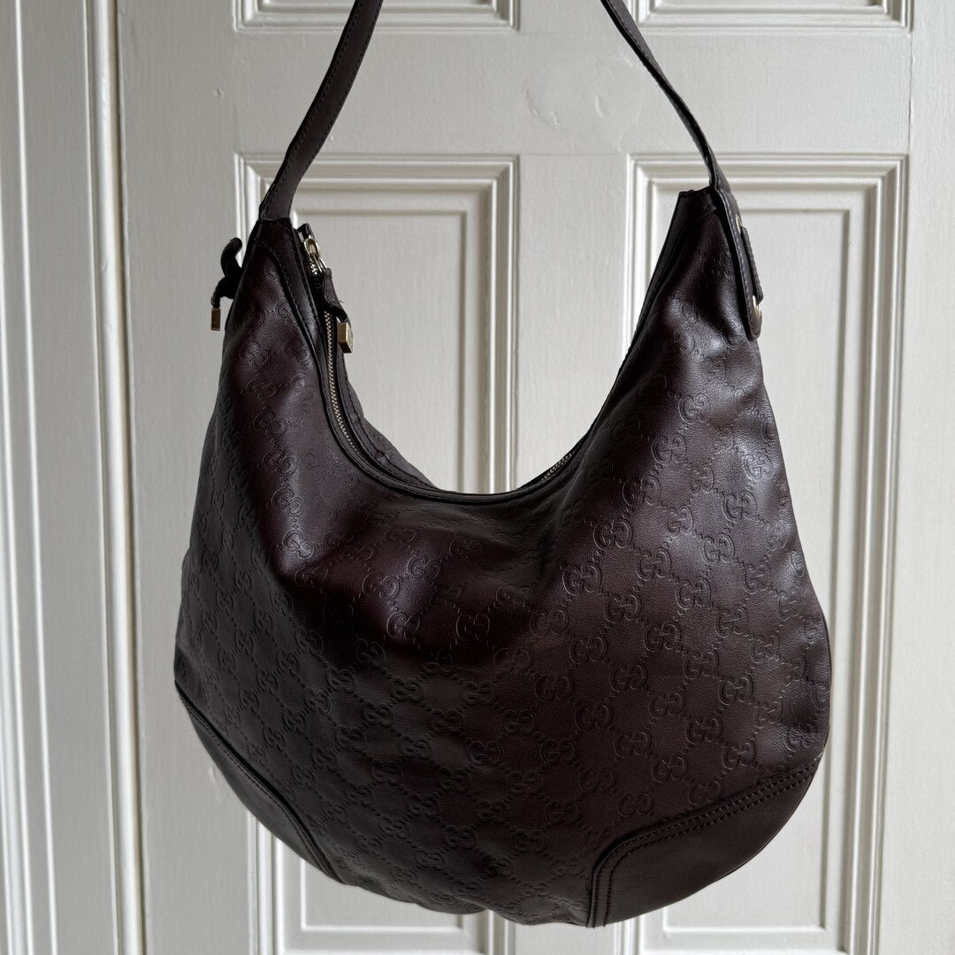 Gucci Guccissima Hobo Brown Leather Shoulder Bag