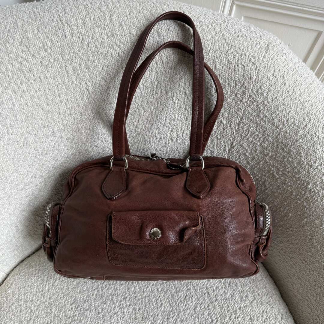 Prada Washed Bauletto Brown Leather Shoulder Bag