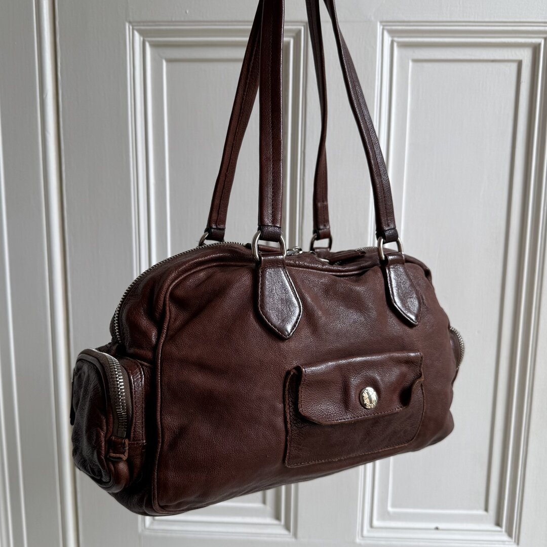 Prada Washed Bauletto Brown Leather Shoulder Bag