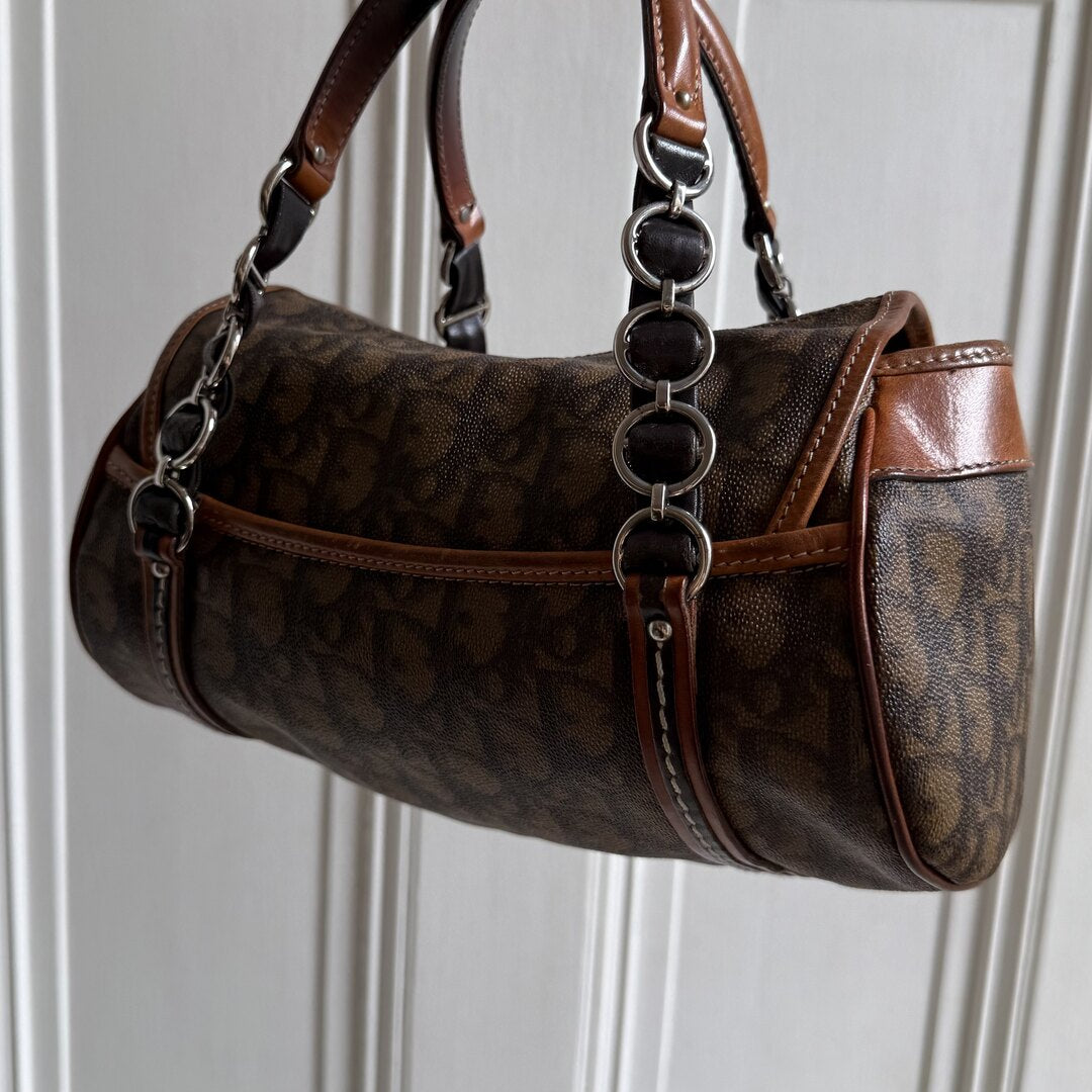 2000s Dior Romantique Trotter Brown Shoulder Bag