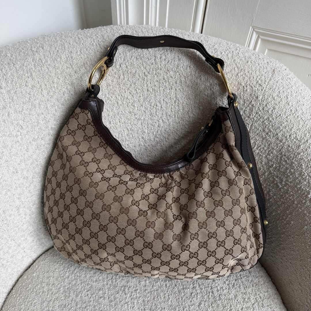 Gucci GG Canvas Interlocking G Large Hobo Brown Shoulder Bag
