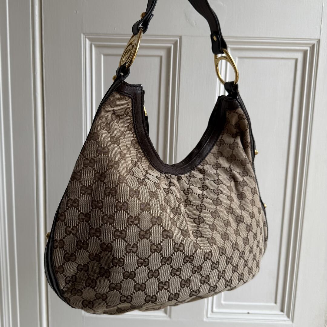 Gucci GG Canvas Interlocking G Large Hobo Brown Shoulder Bag