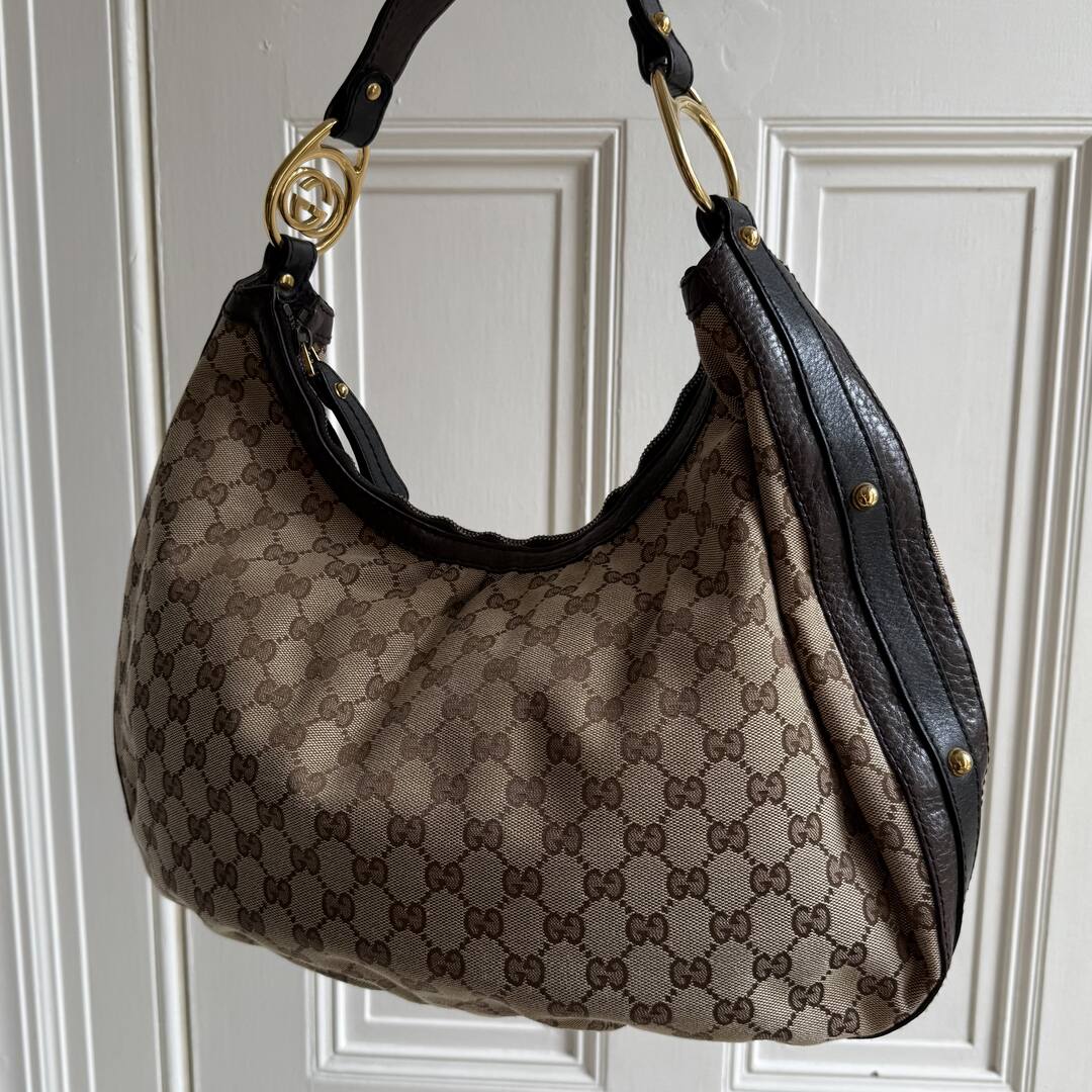 Gucci GG Canvas Interlocking G Large Hobo Brown Shoulder Bag