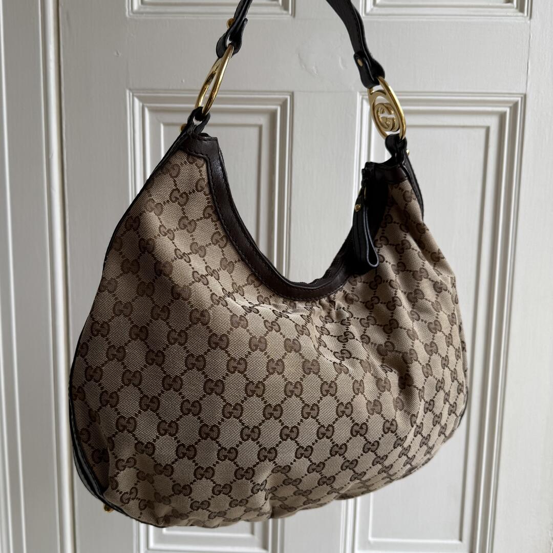 Gucci GG Canvas Interlocking G Large Hobo Brown Shoulder Bag