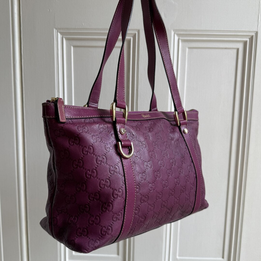 Rare Gucci Guccissima Abbey Purple Leather Shoulder Bag