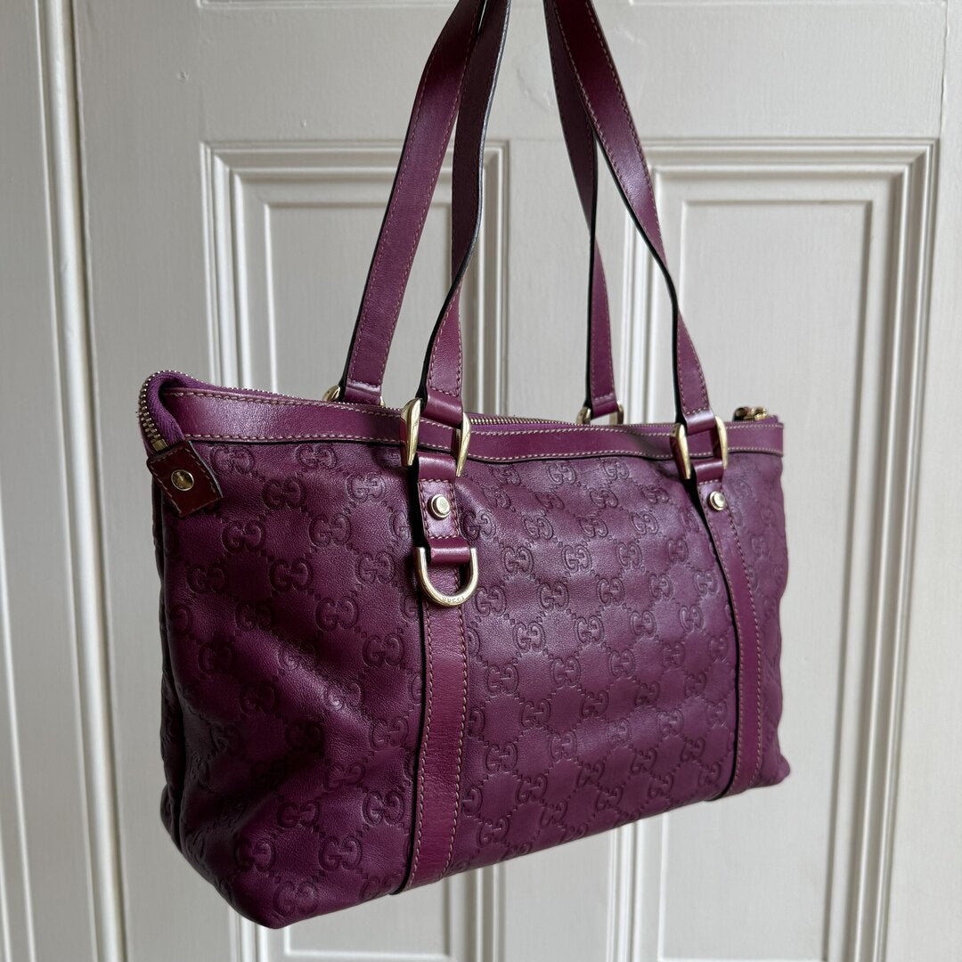 Rare Gucci Guccissima Abbey Purple Leather Shoulder Bag