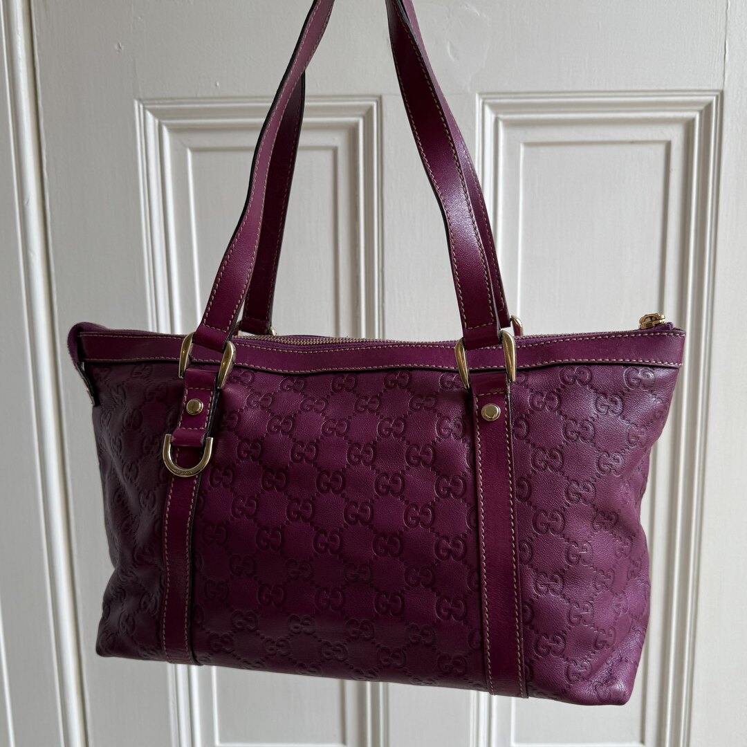 Rare Gucci Guccissima Abbey Purple Leather Shoulder Bag