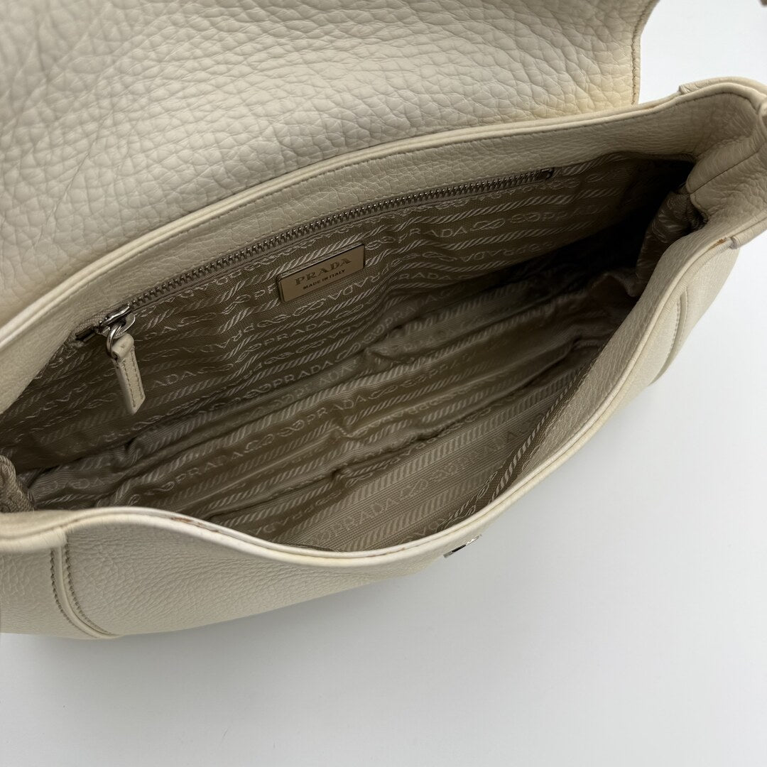 2003 Prada Hobo VItello Daino Leather White Shoulder Bag