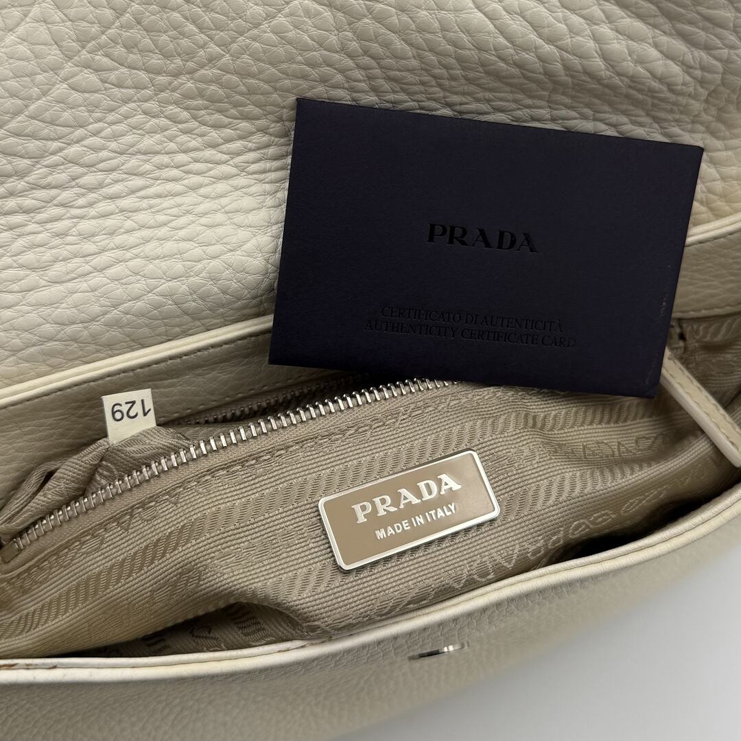 2003 Prada Hobo VItello Daino Leather White Shoulder Bag
