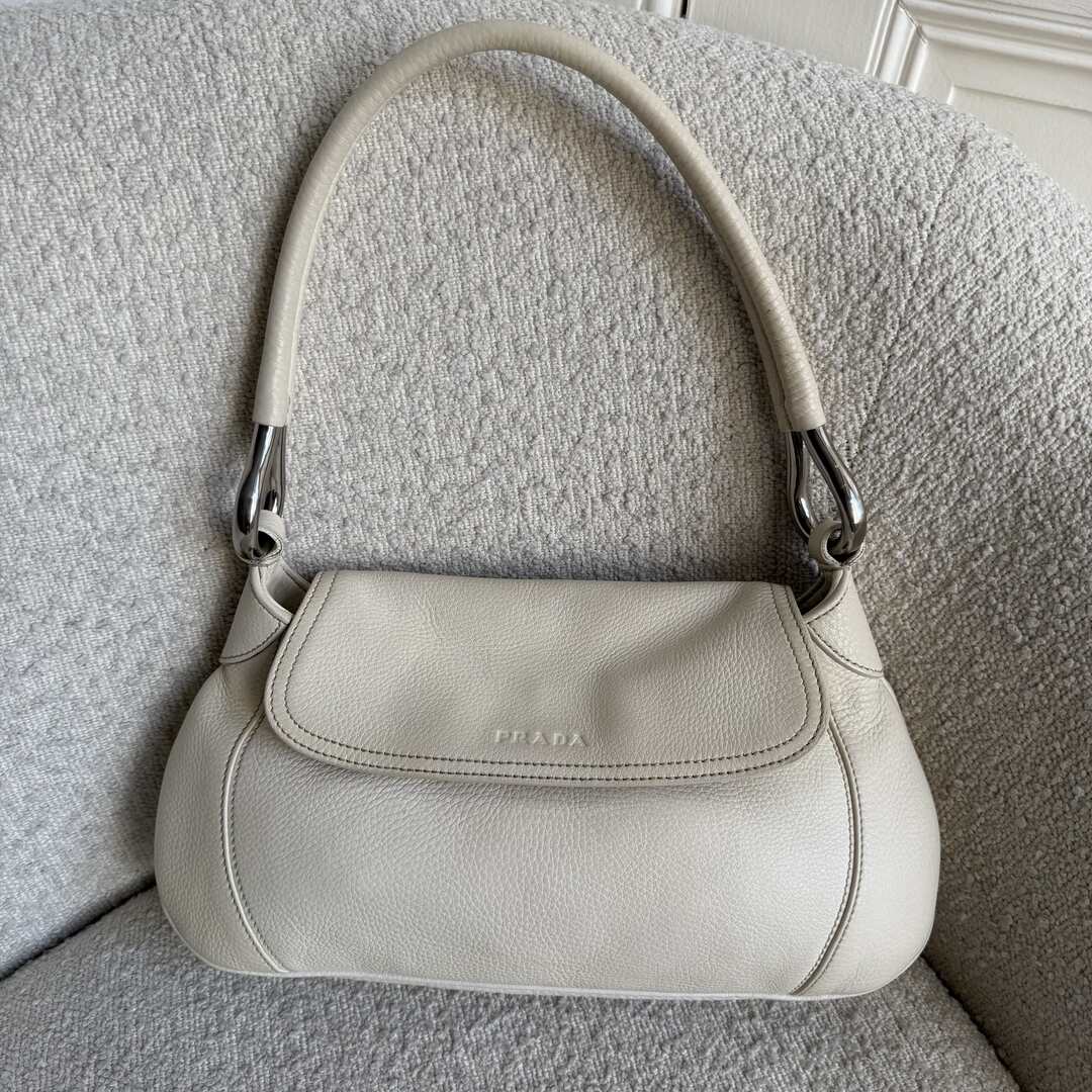 2003 Prada Hobo VItello Daino Leather White Shoulder Bag