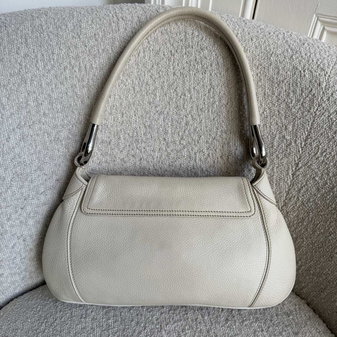 2003 Prada Hobo VItello Daino Leather White Shoulder Bag