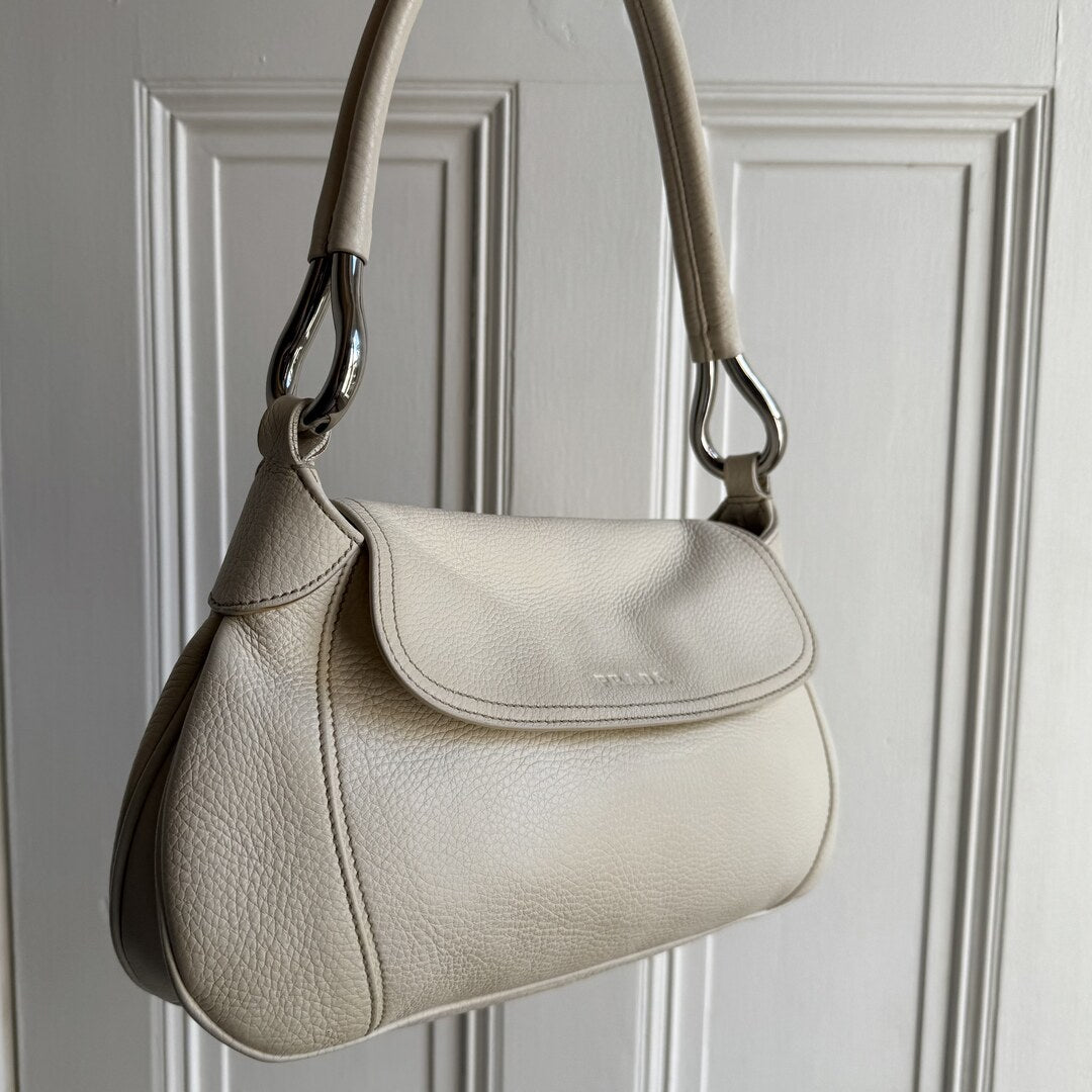 2003 Prada Hobo VItello Daino Leather White Shoulder Bag