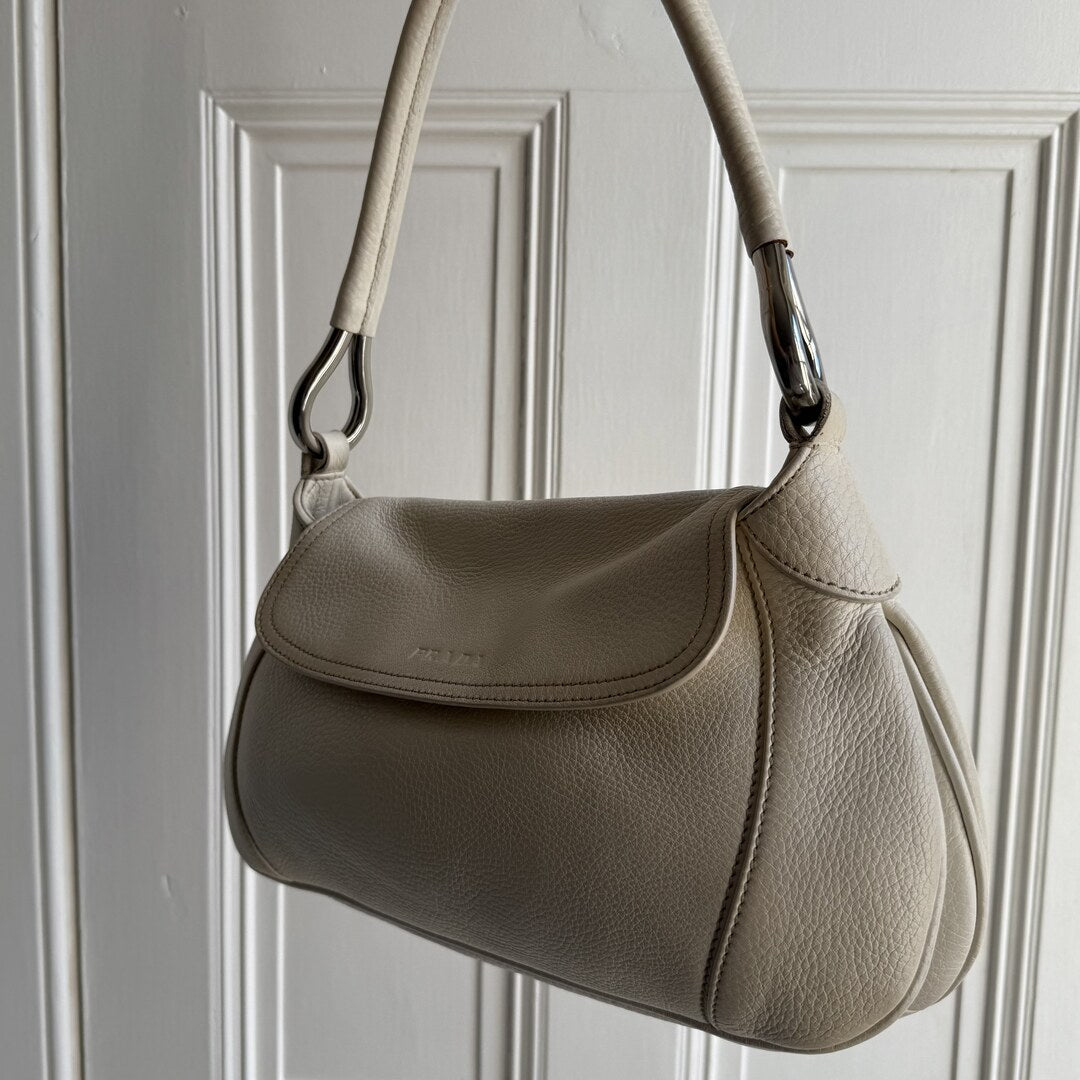 2003 Prada Hobo VItello Daino Leather White Shoulder Bag
