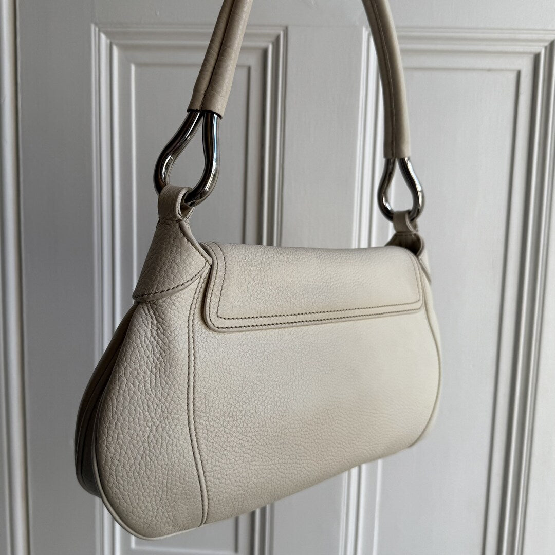 2003 Prada Hobo VItello Daino Leather White Shoulder Bag