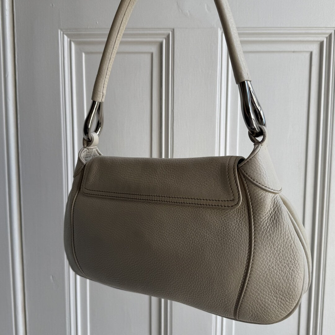 2003 Prada Hobo VItello Daino Leather White Shoulder Bag