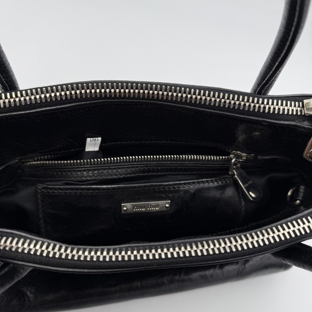 Miu Miu Vitello Shine Black Leather Handbag