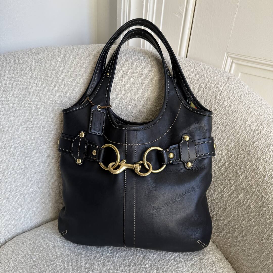 Coach Buckle Leather Black Tote Bag