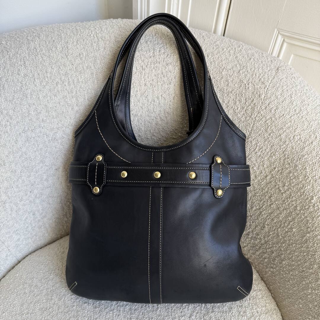 Coach Buckle Leather Black Tote Bag
