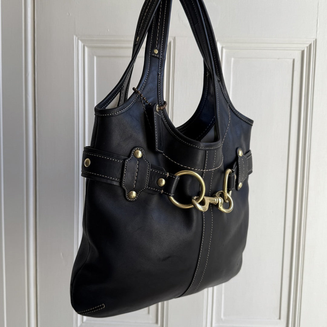 Coach Buckle Leather Black Tote Bag