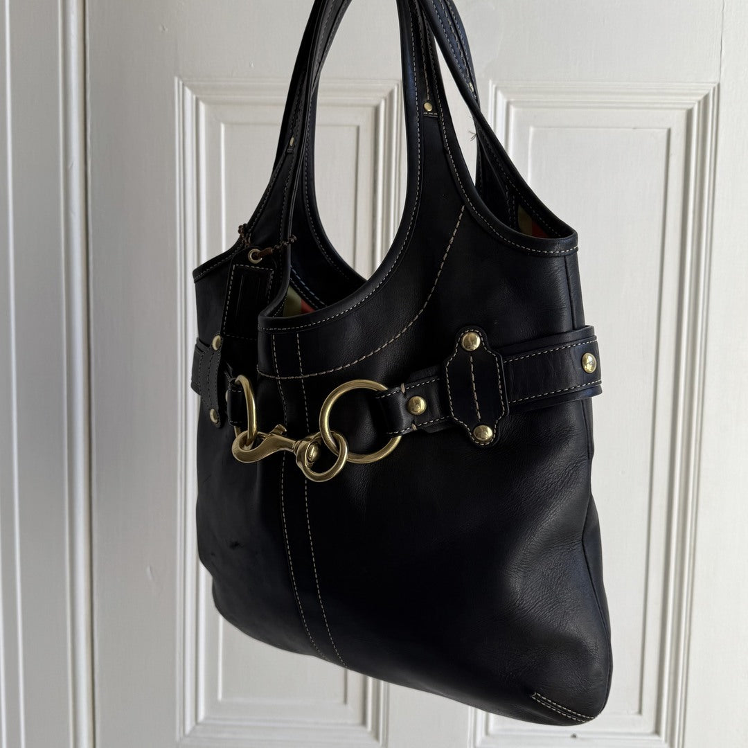 Coach Buckle Leather Black Tote Bag