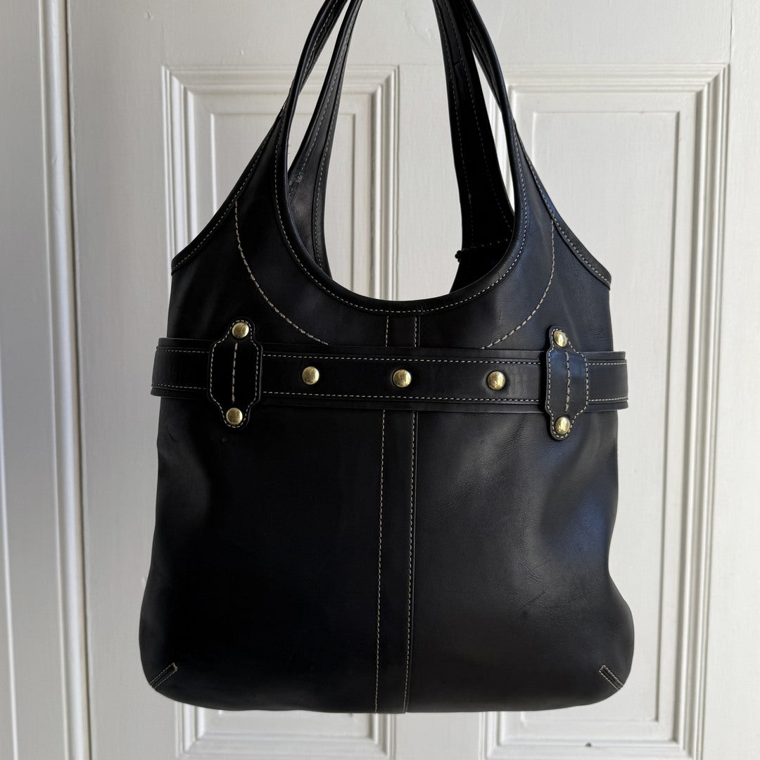 Coach Buckle Leather Black Tote Bag