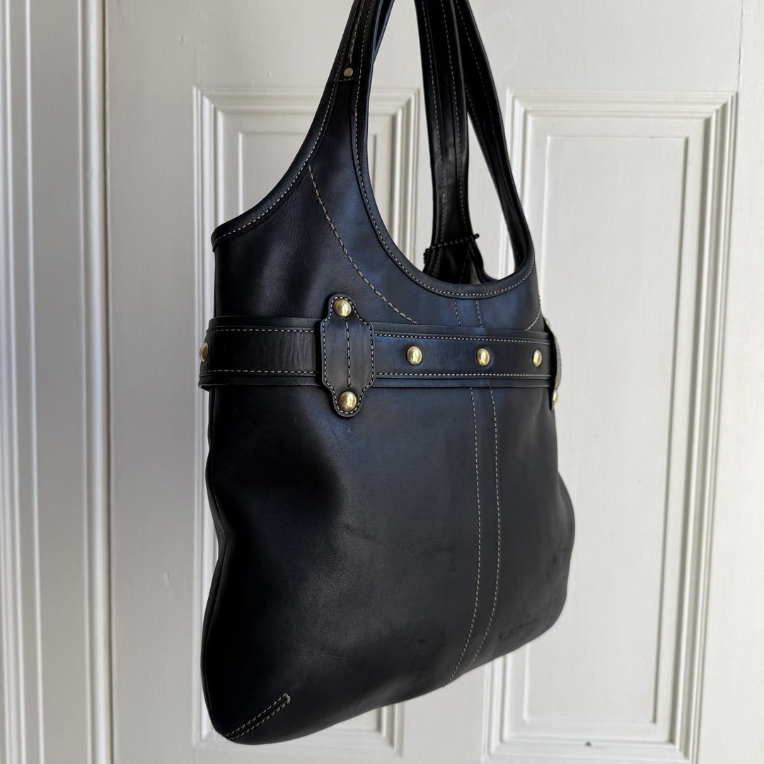 Coach Buckle Leather Black Tote Bag