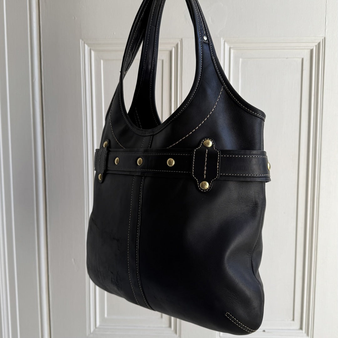 Coach Buckle Leather Black Tote Bag
