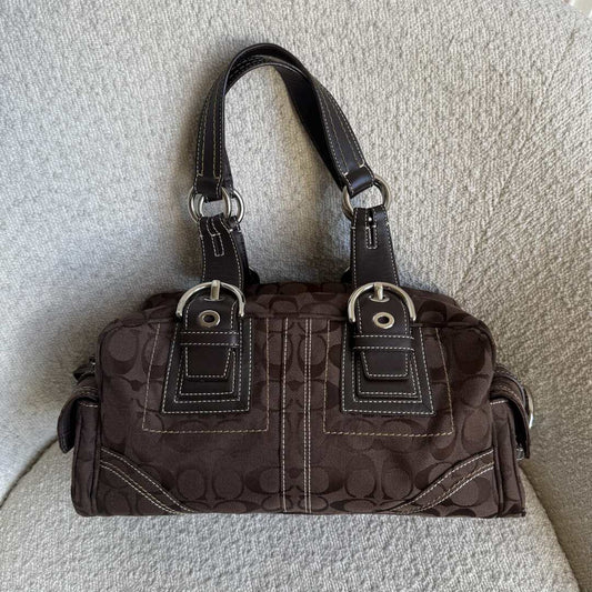 Coach Signature Boston Brown Shoulder Bag