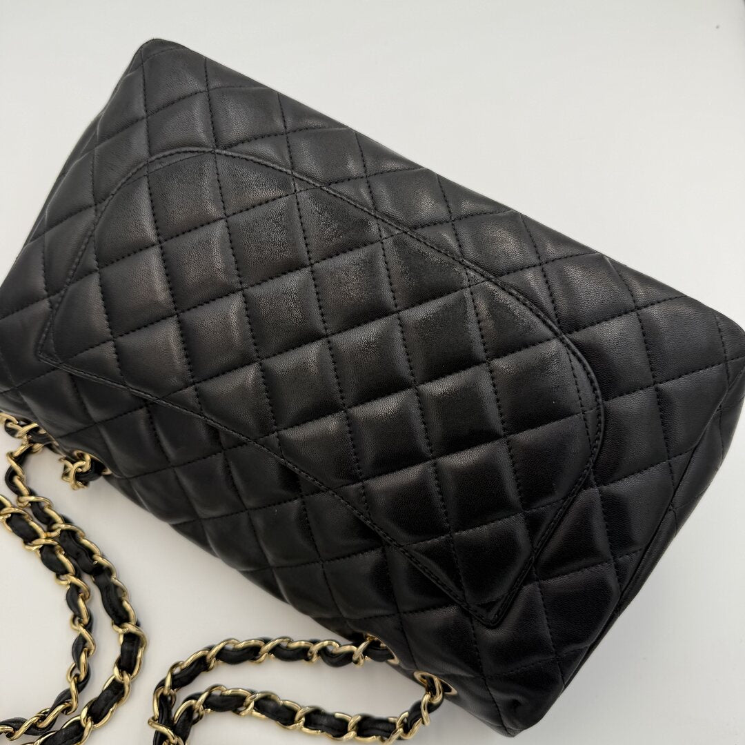 2010 Chanel CC Jumbo Classic Quilted Single Flap Black Shoulder Bag