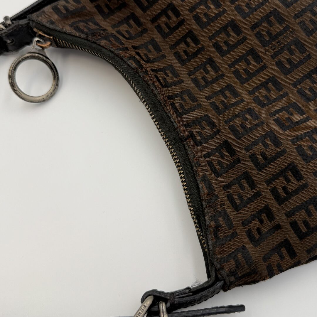 Fendi Zucchino Canvas Oyster Brown Shoulder Bag