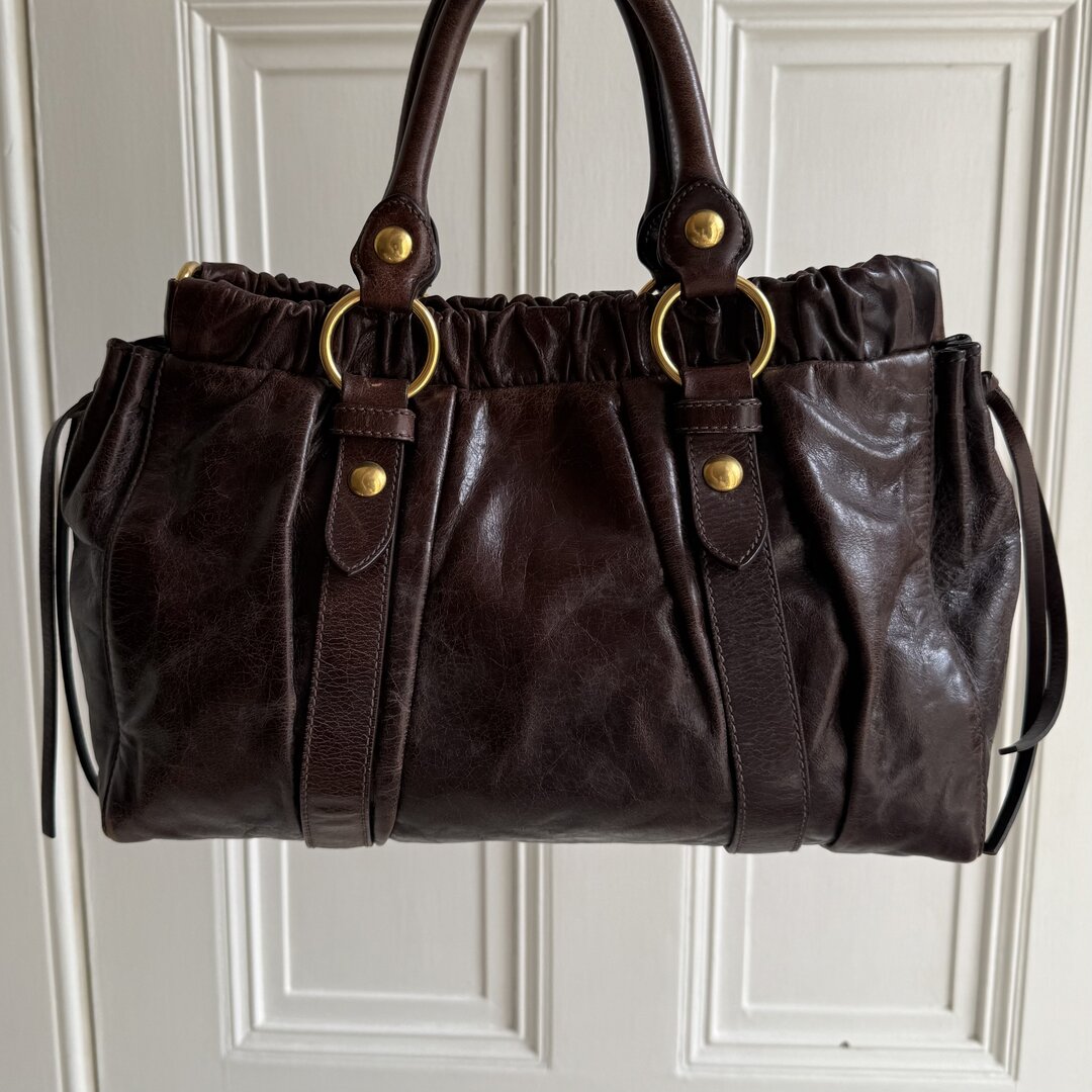 Miu Miu Vitello Chocolate Brown Leather Handbag