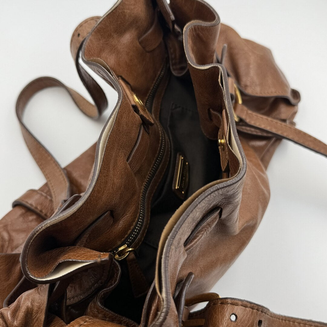 Miu Miu Vitello Leather Brown Tote Bag
