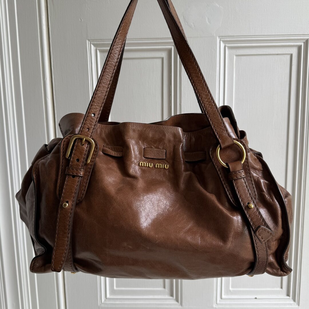 Miu Miu Vitello Leather Brown Tote Bag