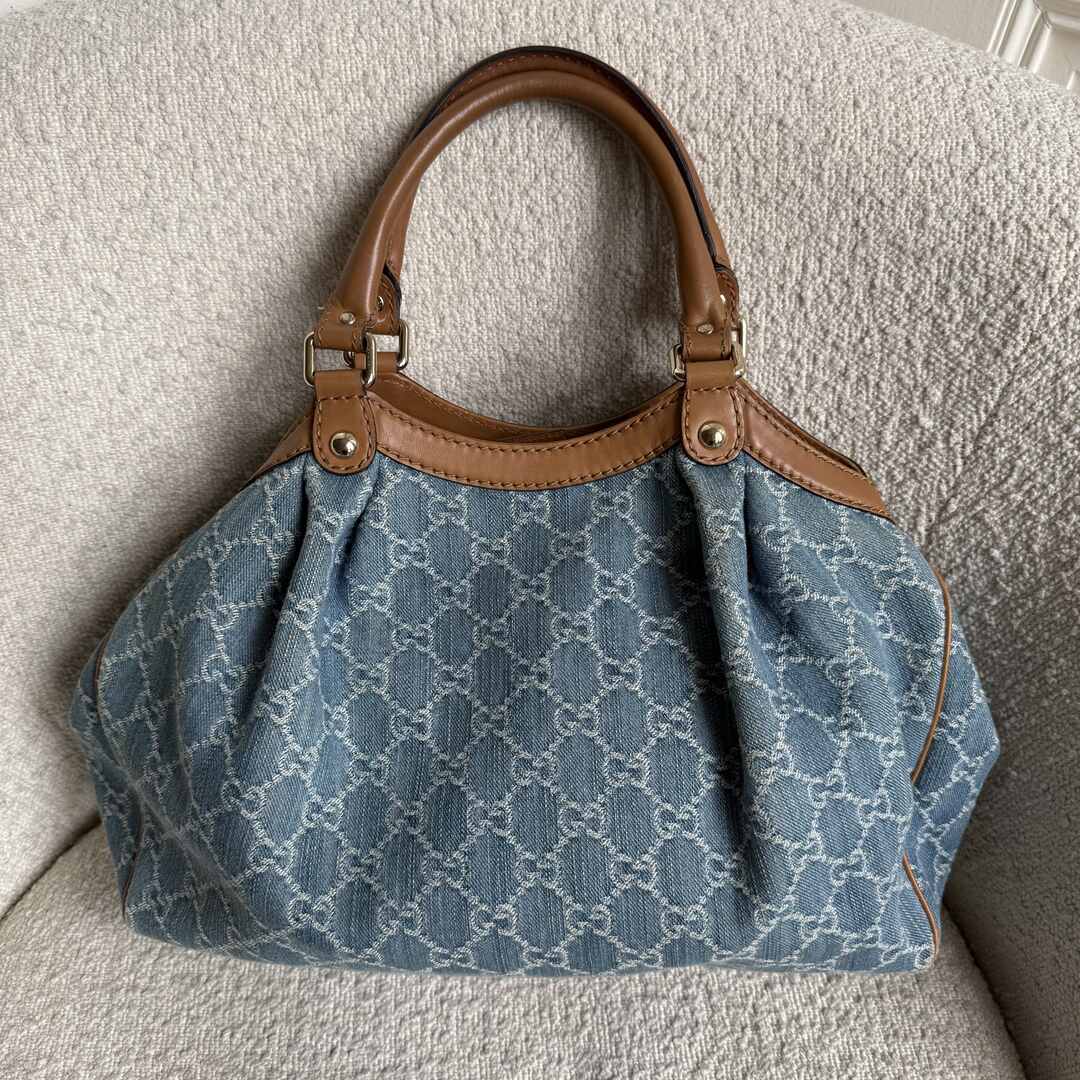 Gucci GG Denim Sukey Blue Tote Bag