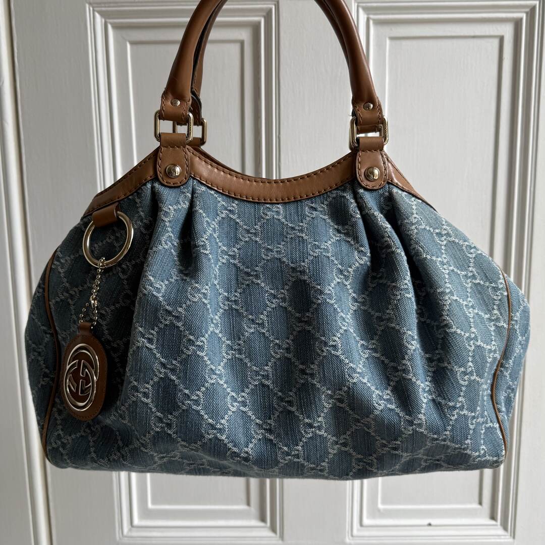 Gucci GG Denim Sukey Blue Tote Bag